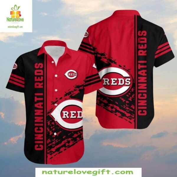 Cincinnati Reds Hawaiian Shirt Black Red Dynamic Splash Play MLB