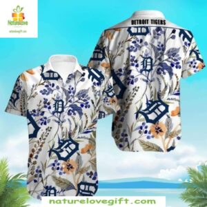 Detroit Tigers Hawaiian Shirt Elegant Blue Floral MLB Baseball Apparel