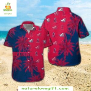 Los Angeles Angels Hawaiian Shirt Red Blue Tropical Flora MLB Baseball Apparel