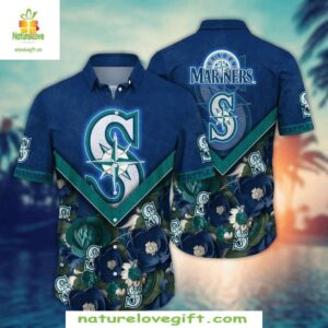 MLB Hawaiian Shirt Deep Blue Green Floral Mariners Baseball Apparel
