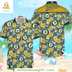 MLB Oakland Athletics Hawaiian Shirt Golden Hibiscus Floral Baseball Apparel