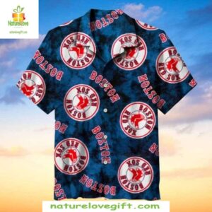 Boston Red Sox MLB Hawaiian Shirt Blue Circular Logo Baseball Apparel