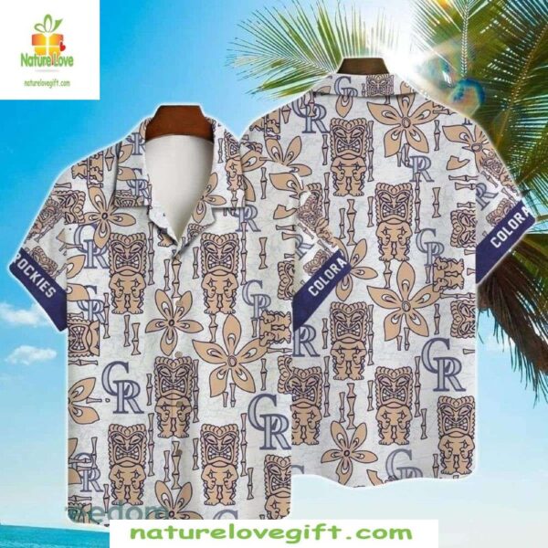 Colorado Rockies MLB Hawaiian Shirt Beige Tribal Baseball Aloha Shirt