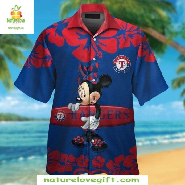 Minnie Mouse Texas Rangers Hawaiian Shirt MLB Surfboard Hibiscus Baseball Apparel