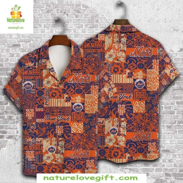 New York Mets Hawaiian Shirt Tribal Fusion Orange MLB Baseball Apparel