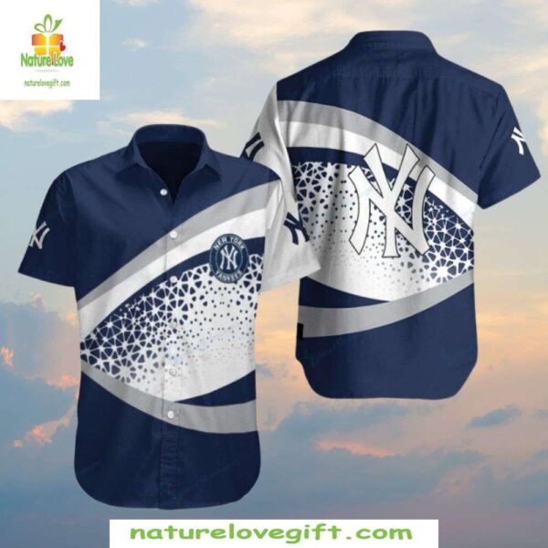 NY Yankees Hawaiian Shirt Navy White Stripes Stars MLB Baseball Apparel