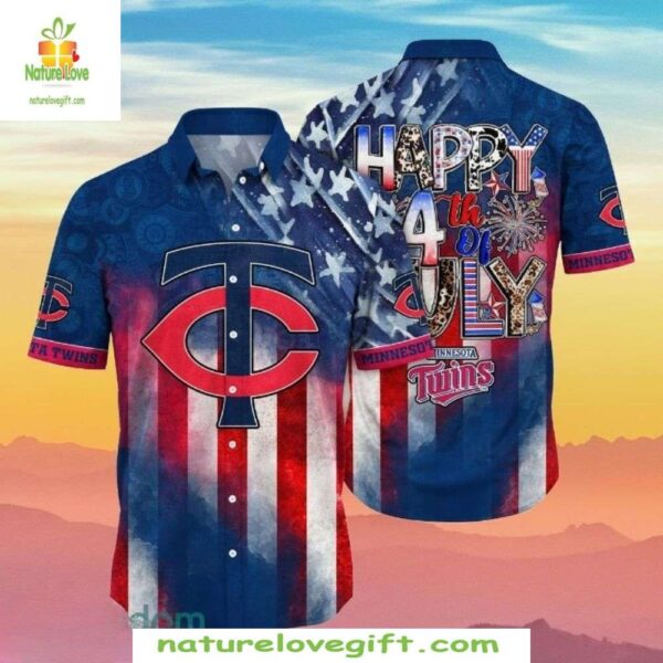 Minnesota Twins Patriotic Aloha Shirt July 4th MLB Hawaiian Baseball Apparel