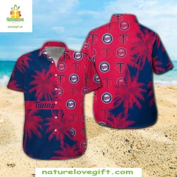MLB Hawaiian Shirt Red Palm Shadows Twins Stylish Baseball Apparel