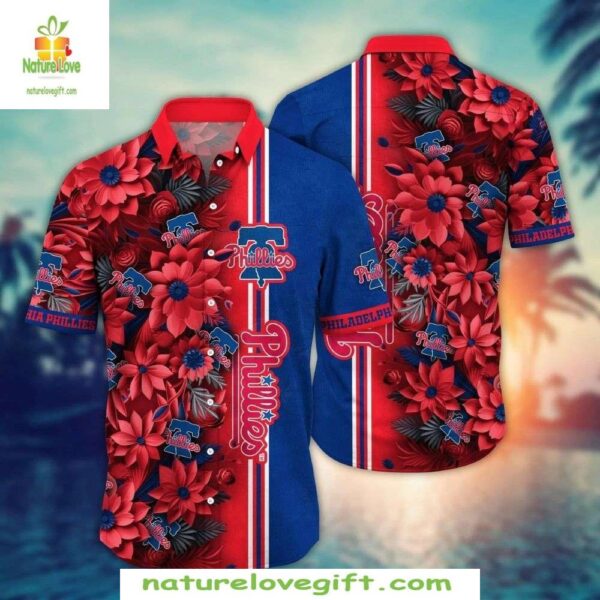 MLB Phillies Hawaiian Shirt Bold Red Botanical Team Logo Baseball Apparel