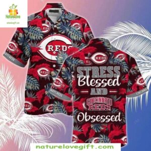 Cincinnati Reds Hawaiian Shirt Stress Blessed Stylish Baseball Apparel