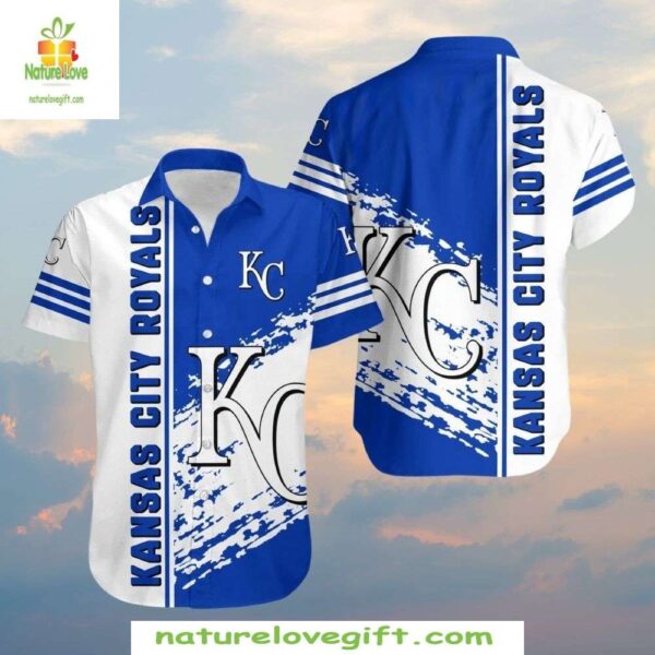 KC Royals Hawaiian Shirt White Blue Dynamic Design MLB Baseball Apparel