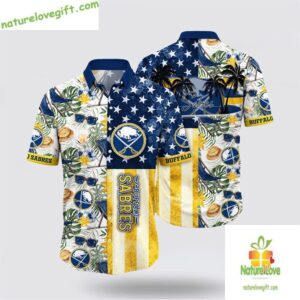 Buffalo Sabres Hawaiian Shirt with Tropical Hat and Glasses LV-DH9RT3VB