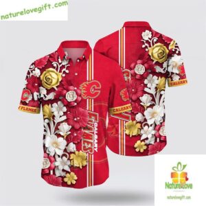 Calgary Flames Hawaiian Shirt Tropical Floral Summer Aloha Shirt
