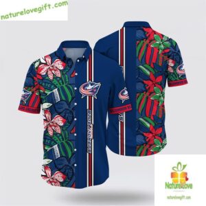 Columbus Blue Jackets Hawaiian Shirt Tropical Floral Summer Tee LV87DINXEB