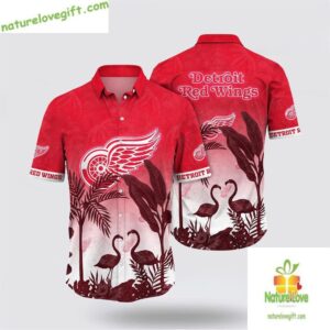 Detroit Red Wings Flamingo Hawaiian Shirt Tropical Summer Tee