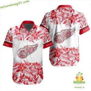 Detroit Red Wings Hawaiian Shirt Tropical Floral Hockey Fan Gift
