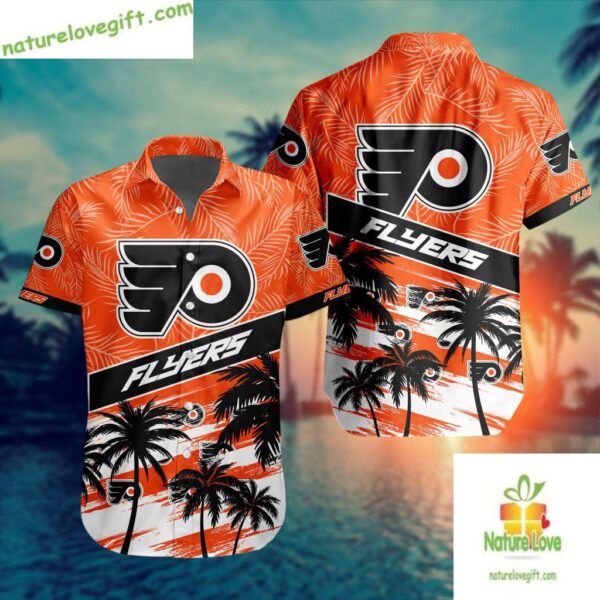 Philadelphia Flyers Hawaiian Shirt Palm Tree Button Up Aloha Shirt