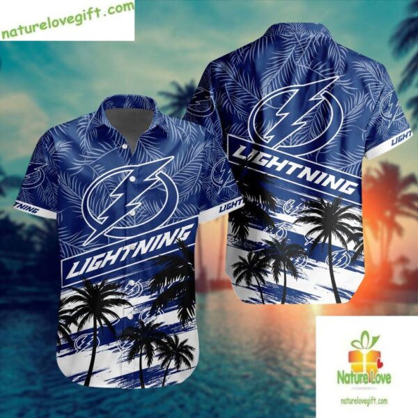 Tampa Bay Lightning Hawaiian Shirt Palm Tree Button Up Aloha Shirt