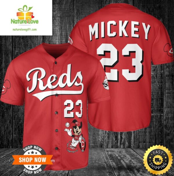 Cincinnati Reds Mickey Mouse Baseball Jersey for Kids & Adults
