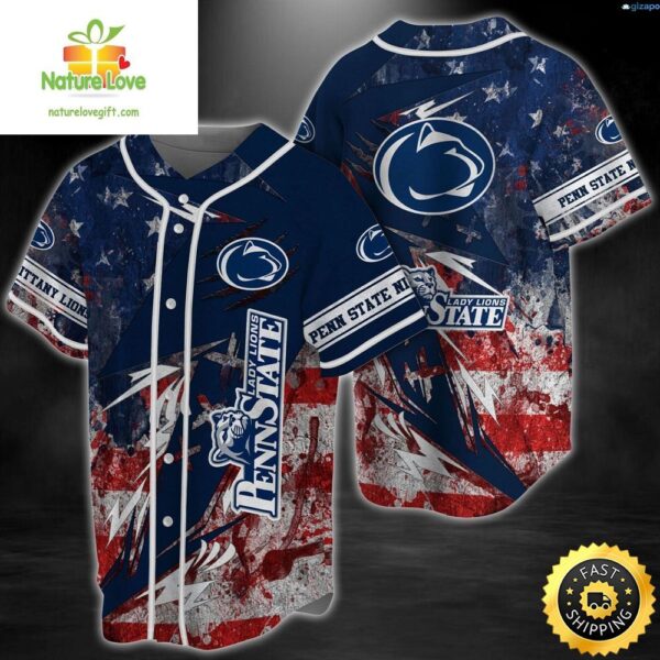 Penn State Nittany Lions US Flag Baseball Jersey Shirt