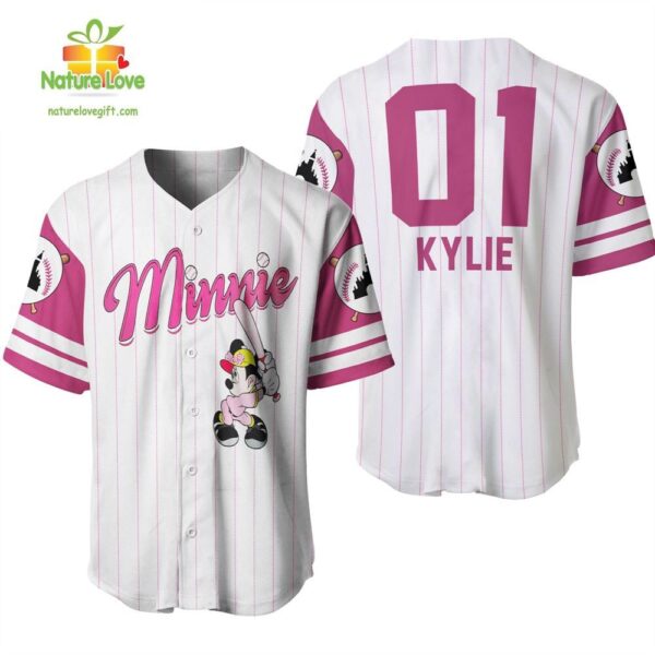Minnie Mouse Baseball Jersey Custom Name Number Pink White 3D