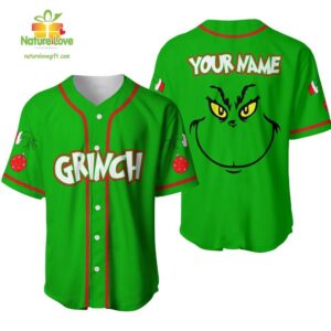 Grinch Baseball Jersey Shirt Custom Name Christmas Tee