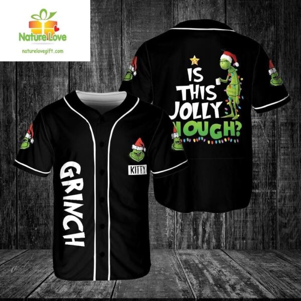 Grinch Christmas Jersey Shirt Custom Name Baseball Tee