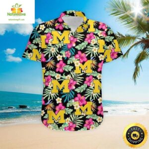 Michigan Wolverines Hawaiian Shirt Hibiscus Pattern Beach Vacation Gift