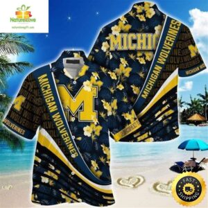Michigan Wolverines Hawaiian Shirt Tropical Flower Pattern Summer Beach Gift