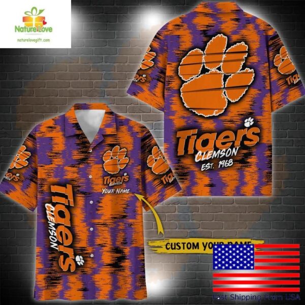 Clemson Tigers NCAA Hawaiian Shirt Custom Ikat Fan Design