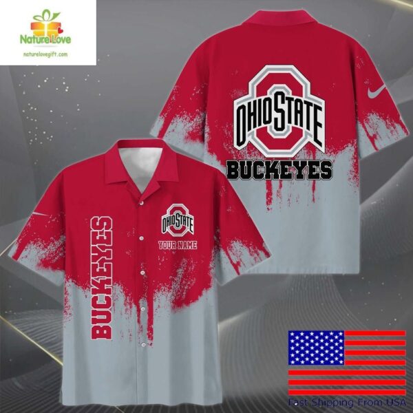 Ohio State Buckeyes Hawaiian Shirt Paint Splatter Fan Design