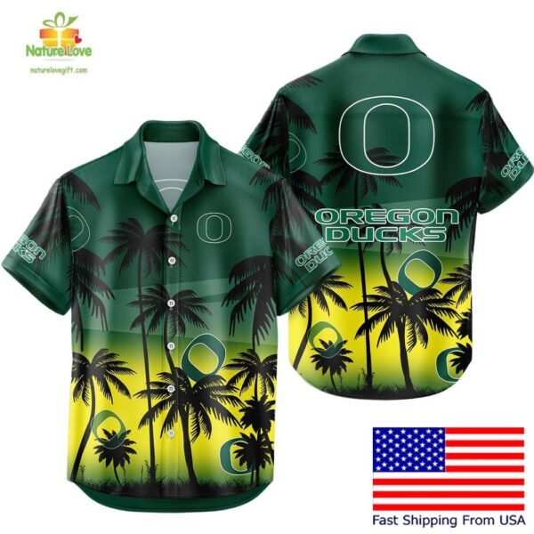 Oregon Ducks Hawaiian Shirt Coconut Forest Tropical Fan Style