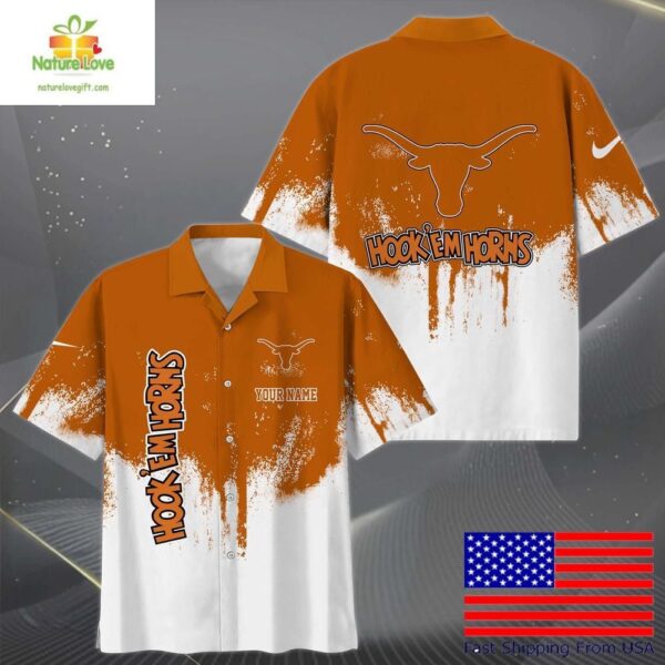 Texas Longhorns Hawaiian Shirt with Paint Splatter Logo for Fans