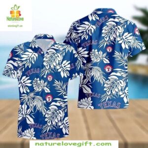 MLB Hawaiian Shirt Texas Rangers Cerulean Botanical Baseball Apparel