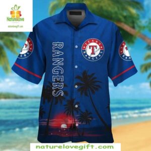Texas Rangers Hawaiian Shirt Ocean Sunset Tropical Baseball Apparel