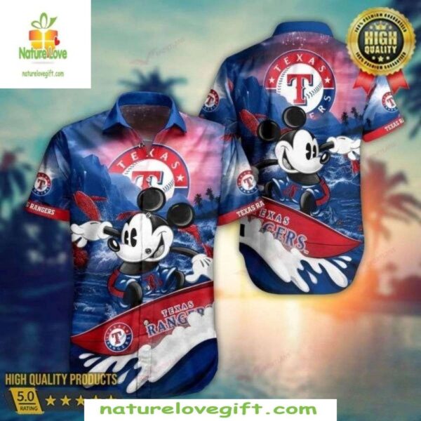 Texas Rangers Hawaiian Shirt Mickey Surfing MLB Baseball Fan Apparel