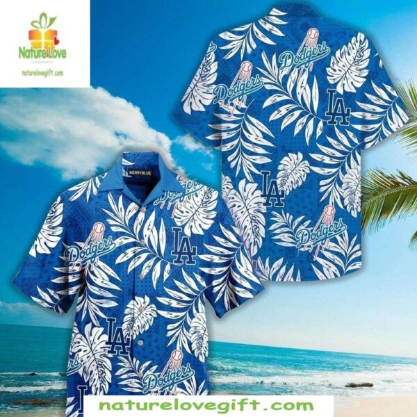 Los Angeles Dodgers Hawaiian Shirt Monochrome Foliage Baseball Fan Gear