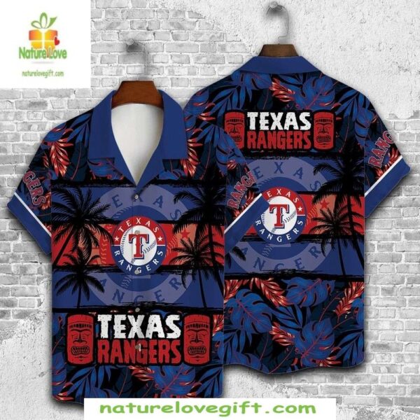 Texas Rangers Hawaiian Shirt Navy Tropical MLB Baseball Apparel