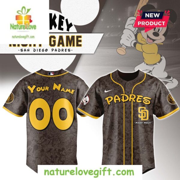 Custom San Diego Padres Mickey Night Game Baseball Jersey