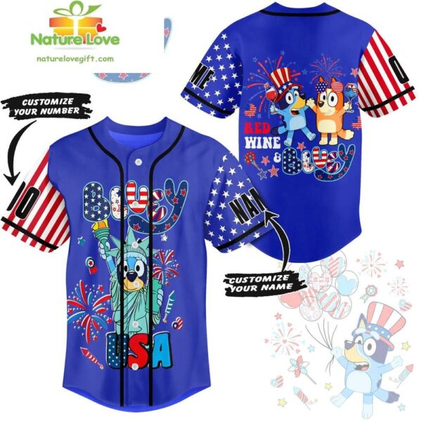 Custom Bluey 4th of July Baseball Jersey Gift for Fans