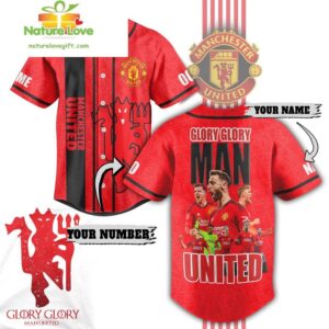 Manchester United Baseball Jersey Custom Glory Glory Gift for Fans
