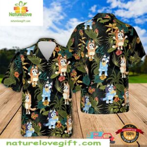 Bingo and Bluey Hawaiian Shirt Tropical Floral Shirt