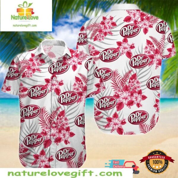 Dr Pepper Hawaiian Shirt Hibiscus Print