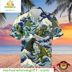 Godzilla Hawaiian Shirt Funny Surfing Design Movie Lover Gift