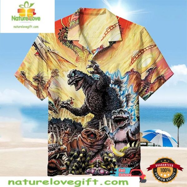 Godzilla Hawaiian Shirt Tropical Kaiju Design Movie Lover Gift