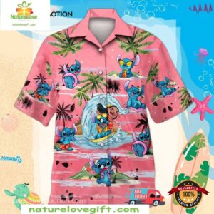 Hawaiian Shirt Lilo and Stitch Palm Tree Design Movie Lover Gift