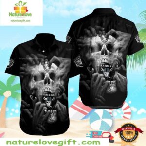 Raiders NFL Hawaiian Shirt Black Aloha Skull Tropical Aloha for Men