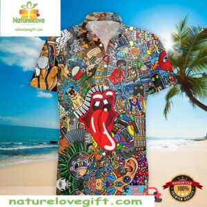 Rolling Stones Tongue Hawaiian Shirt Graffiti Design