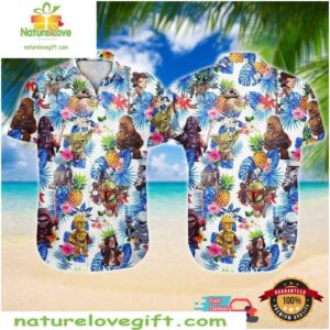 Star Wars Hawaiian Shirt Darth Vader Yoda Pineapple Tropical Aloha