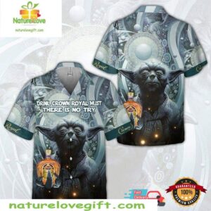 Star Wars Yoda Hawaiian Shirt with Crown Royal Drink Design